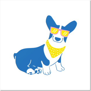 Cute corgi with pink sunglass Posters and Art